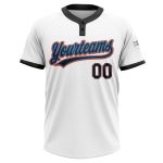 Custom Unisex Softball Jersey in White, Black, Powder Blue & Orange - Two-Button Design Custom White Black Powder Blue-Orange - Image 2