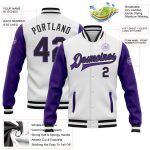 Custom Bomber Jacket Two Tone Black Purple Full-Snap Varsity Letterman Custom White Black-Purple Bomber Full-Snap Varsity - Image 3