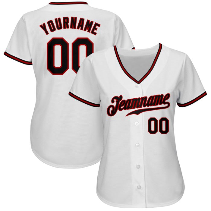 Custom Authentic Baseball Jersey in White and Black-Red Design Custom White Black-Red Authentic Baseball Jersey - Image 2