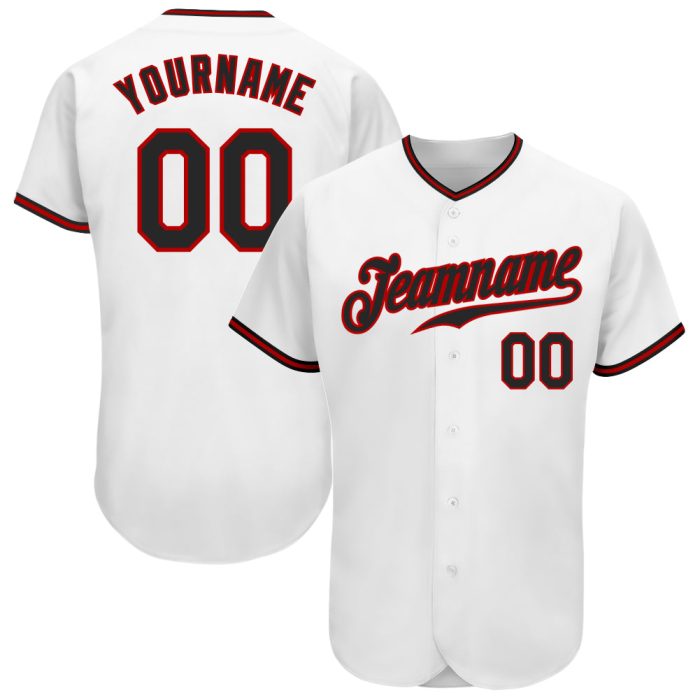 Custom Authentic Baseball Jersey in White and Black-Red Design Custom White Black-Red Authentic Baseball Jersey - Image 1