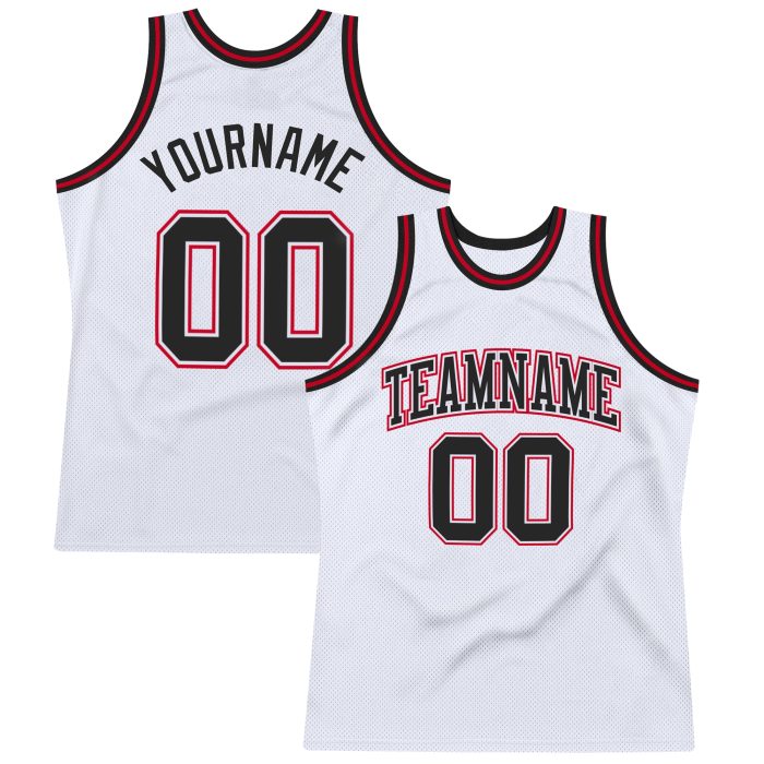 Custom Authentic Basketball Jersey - White Black Red Throwback Style Custom White Black-Red Authentic Throwback Basketball - Image 1