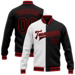 Custom Varsity Letterman Bomber Jacket White Black Red Full-Snap Fashion Custom White Black-Red Bomber Full-Snap Varsity