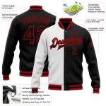 Custom Varsity Letterman Bomber Jacket White Black Red Full-Snap Fashion Custom White Black-Red Bomber Full-Snap Varsity - Image 3