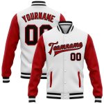 Custom Bomber Jacket Black Red Varsity Letterman Full-Snap Two Tone Style Custom White Black-Red Bomber Full-Snap Varsity