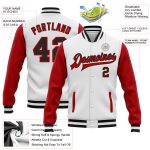 Custom Bomber Jacket Black Red Varsity Letterman Full-Snap Two Tone Style Custom White Black-Red Bomber Full-Snap Varsity - Image 3