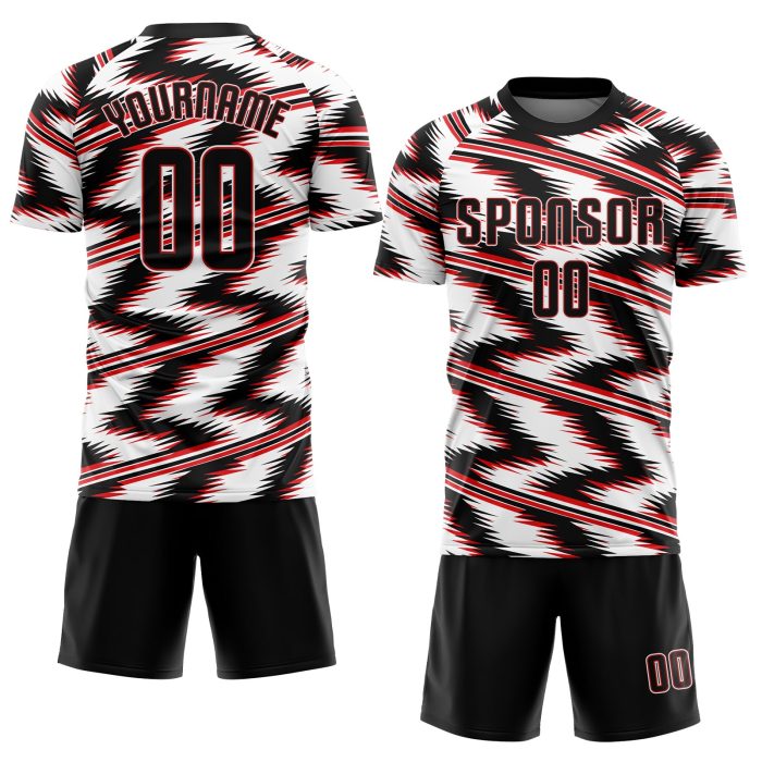 Custom Sublimation Soccer Jersey - Black Red White Uniform Style 9086 Custom White Black-Red Sublimation Soccer Uniform Jersey - Image 2