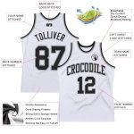 Authentic Throwback Basketball Jersey - Custom White Black Silver Gray Design Custom White Black-Silver Gray Authentic Throwback - Image 2