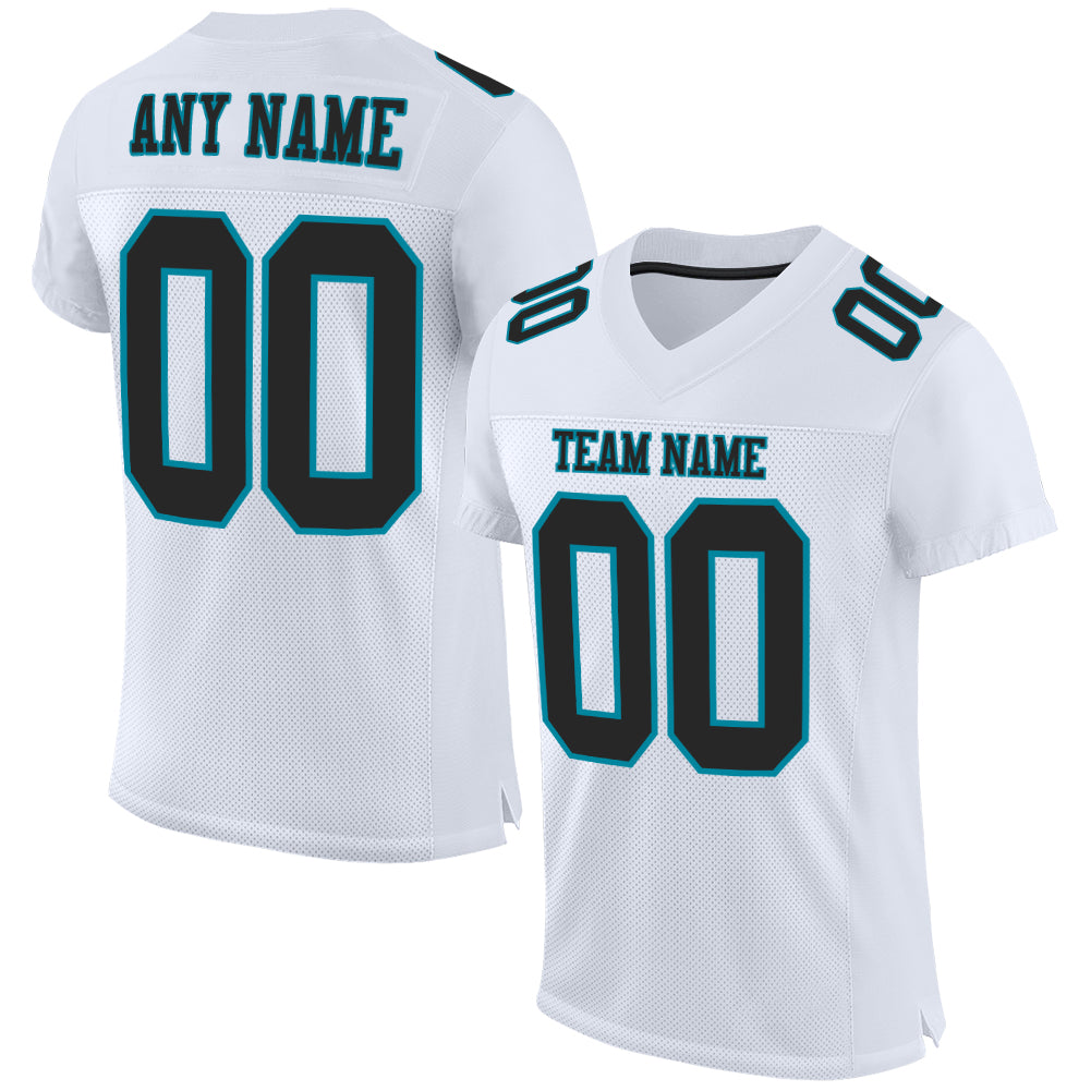 Custom Black Teal Mesh Football Jersey - Authentic Design, Personalized Style Custom White Black-Teal Mesh Authentic Football