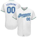 Custom White Blue Kelly Green Baseball Jersey - Authentic Sports Apparel Custom White Blue-Kelly Green Authentic Baseball