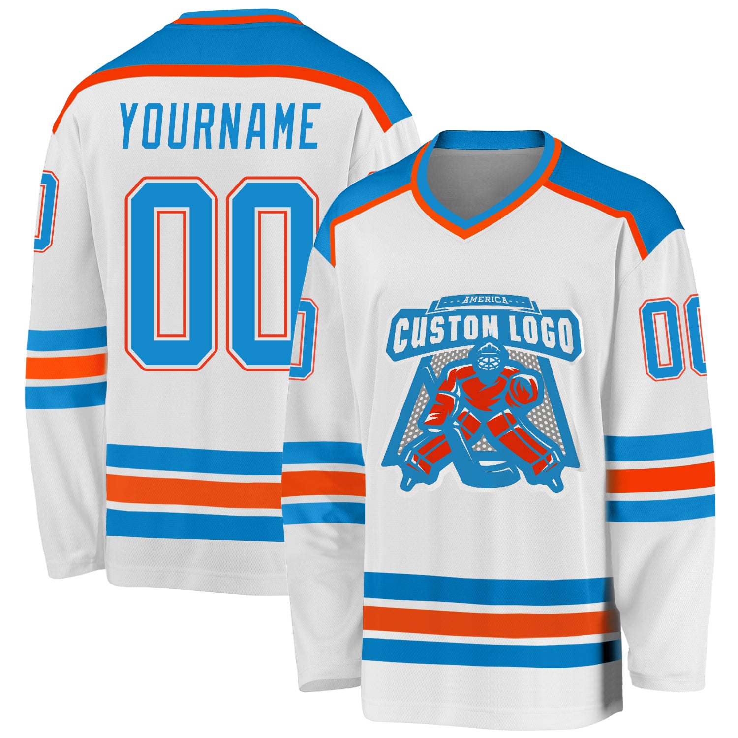 Custom Hockey Jersey - White Blue Orange Design for Team Spirit and Personalization Custom White Blue-Orange Hockey Jersey