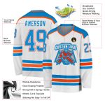 Custom Hockey Jersey - White Blue Orange Design for Team Spirit and Personalization Custom White Blue-Orange Hockey Jersey - Image 3