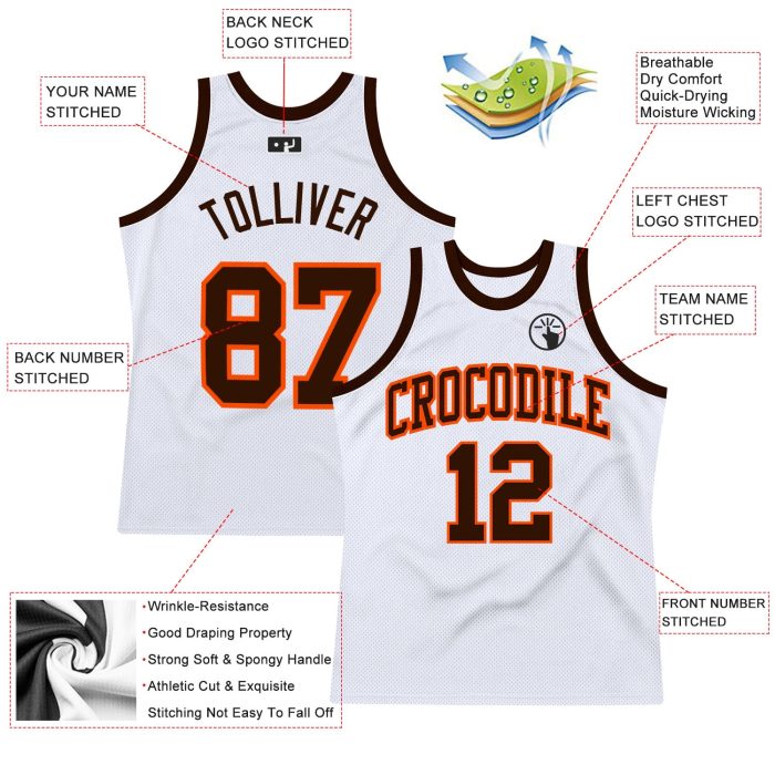 Authentic Custom Basketball Jersey - White Brown Orange Throwback Design Custom White Brown-Orange Authentic Throwback Basketball - Image 2