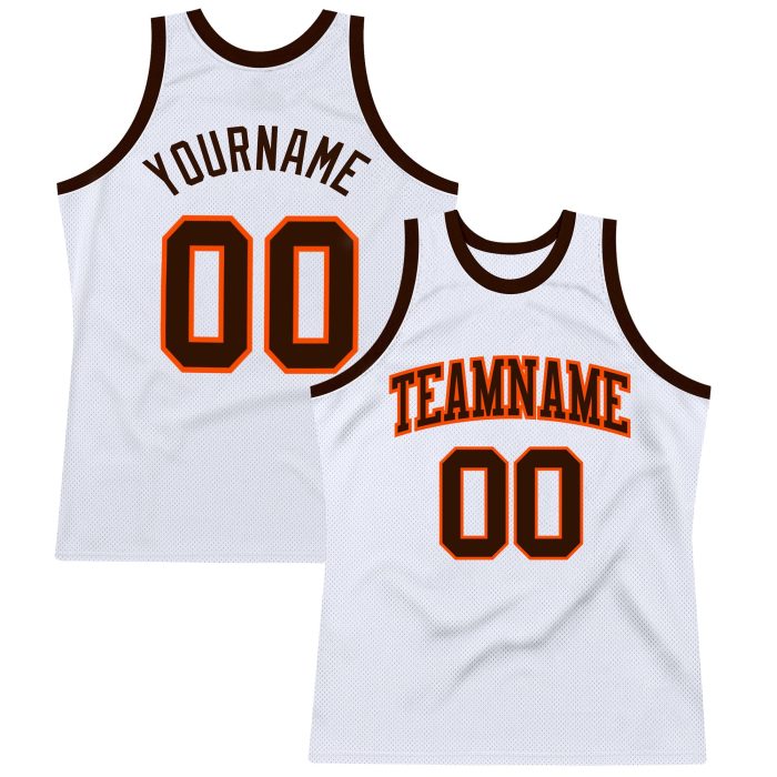 Authentic Custom Basketball Jersey - White Brown Orange Throwback Design Custom White Brown-Orange Authentic Throwback Basketball - Image 1