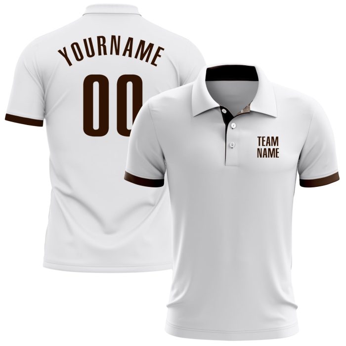 Custom Performance Golf Polo Shirt - White and Brown - Mens Activewear Custom White Brown Performance Golf Polo Shirt - Image 1