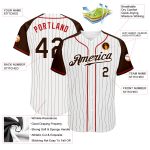 Custom Pinstripe Baseball Jersey White Brown Red Authentic Raglan Sleeves Custom White Brown Pinstripe Brown-Red Authentic - Image 3