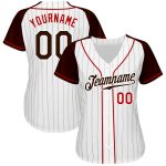 Custom Pinstripe Baseball Jersey White Brown Red Authentic Raglan Sleeves Custom White Brown Pinstripe Brown-Red Authentic - Image 2