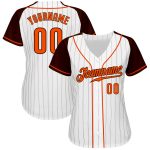 Custom Orange-Brown Pinstripe Baseball Jersey with White Brown Raglan Sleeves Custom White Brown Pinstripe Orange-Brown Authentic - Image 2