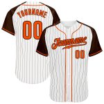 Custom Orange-Brown Pinstripe Baseball Jersey with White Brown Raglan Sleeves Custom White Brown Pinstripe Orange-Brown Authentic