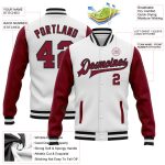 Custom Varsity Letterman Two Tone Bomber Jacket - White Crimson Black Full-Snap Design Custom White Crimson-Black Bomber - Image 3