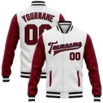 Custom Varsity Letterman Two Tone Bomber Jacket - White Crimson Black Full-Snap Design Custom White Crimson-Black Bomber