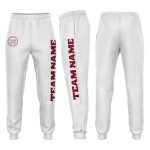 Custom Crimson Fleece Jogger Sweatpants for Men and Women - Comfortable White Athletic Bottoms Custom White Crimson Fleece