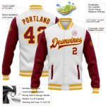 Crimson Gold Varsity Letterman Bomber Jacket Custom Full-Snap Two Tone Design Custom White Crimson-Gold Bomber Full-Snap - Image 3