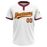 Custom Crimson Gold Unisex Softball Jersey - Two-Button Design, White Fabric Custom White Crimson-Gold Two-Button Unisex - Image 2