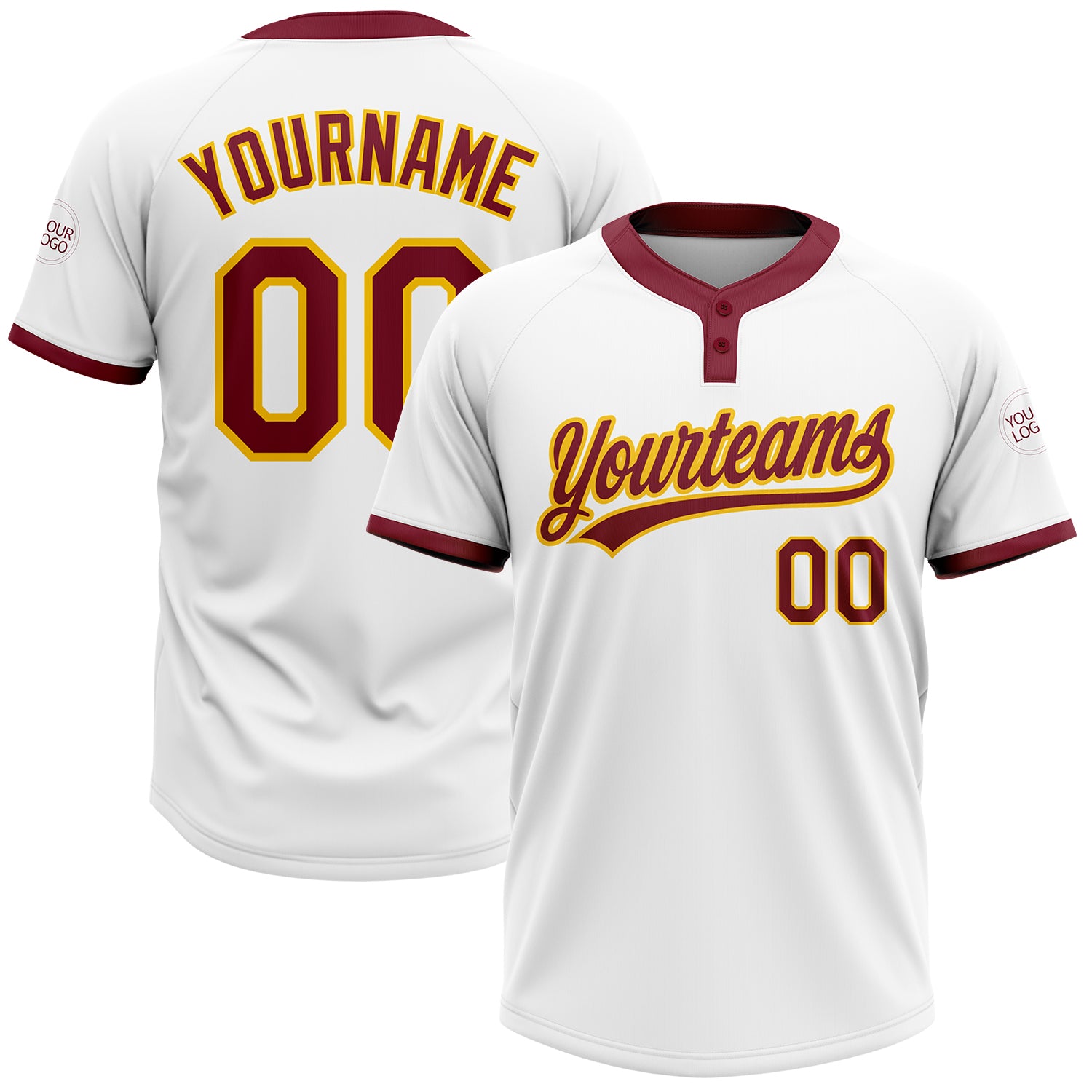 Custom Crimson Gold Unisex Softball Jersey - Two-Button Design, White Fabric Custom White Crimson-Gold Two-Button Unisex