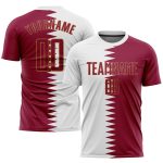Custom Qatari Flag Soccer Jersey White Crimson-Old Gold Sublimation Uniform Custom White Crimson-Old Gold Sublimation Qatari