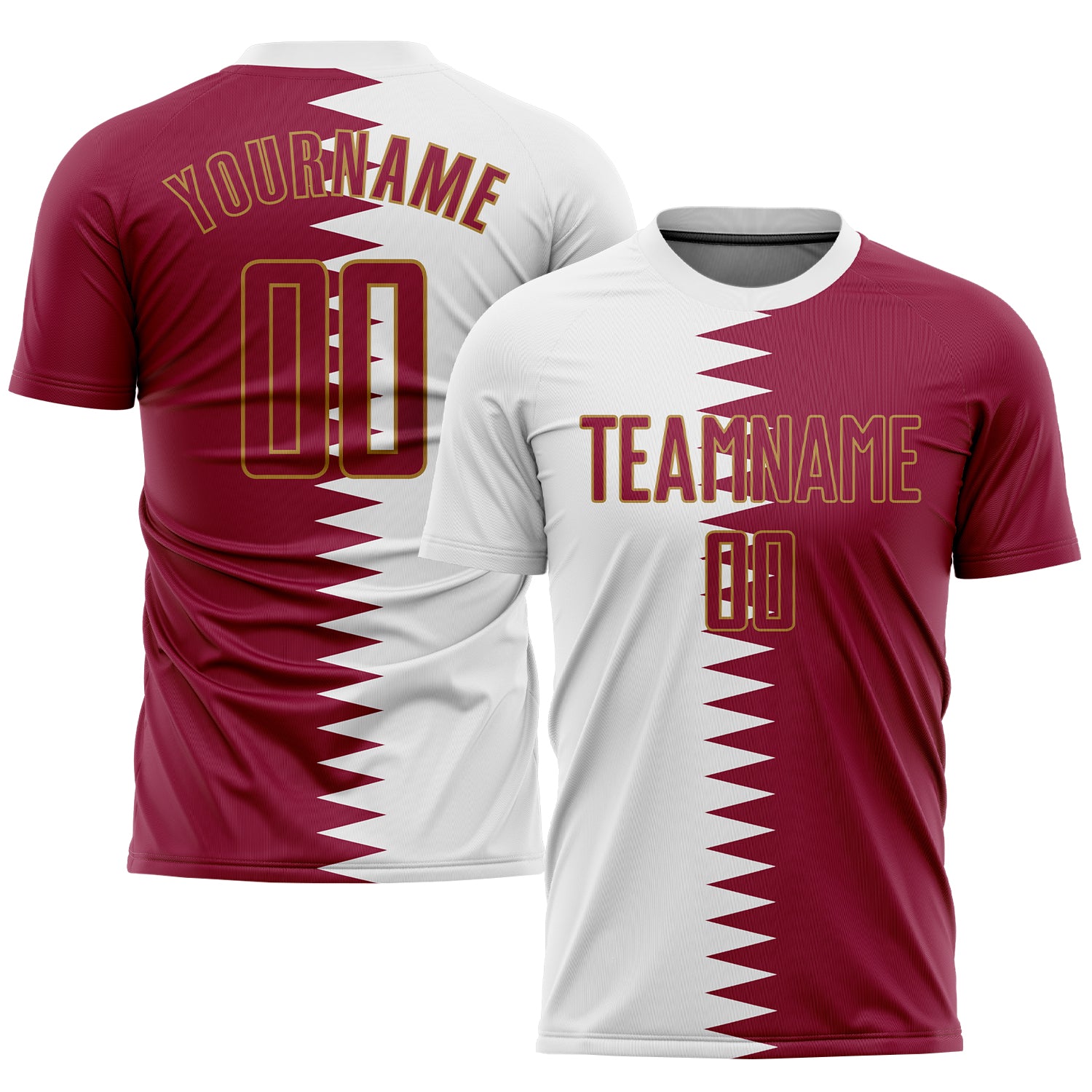 Custom Qatari Flag Soccer Jersey White Crimson-Old Gold Sublimation Uniform Custom White Crimson-Old Gold Sublimation Qatari