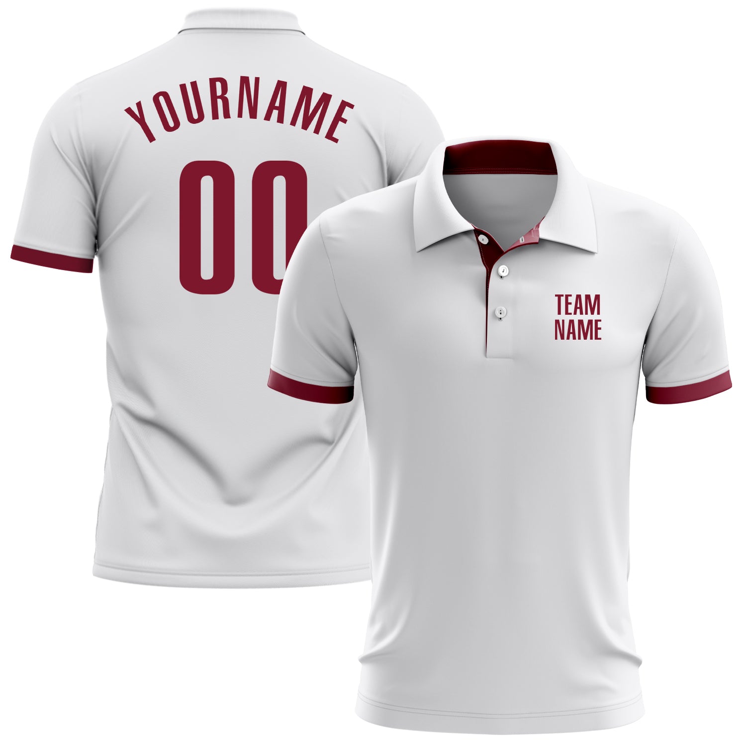 Custom Performance Golf Polo Shirt in White and Crimson for Men Custom White Crimson Performance Golf Polo Shirt