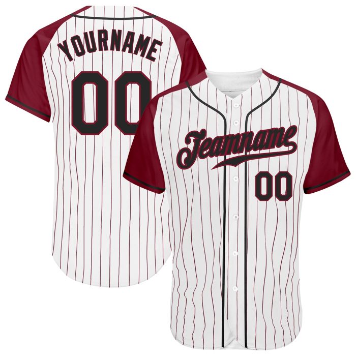 Custom Black Crimson Pinstripe Baseball Jersey with Authentic Raglan Sleeves Custom White Crimson Pinstripe Black-Crimson - Image 1