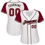 Custom Crimson White Pinstripe Baseball Jersey with Authentic Raglan Sleeves - Cream Design Custom White Crimson Pinstripe - Image 2