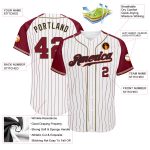 Custom Crimson White Pinstripe Baseball Jersey with Authentic Raglan Sleeves - Cream Design Custom White Crimson Pinstripe - Image 3