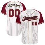Custom Crimson White Pinstripe Baseball Jersey with Authentic Raglan Sleeves - Cream Design Custom White Crimson Pinstripe