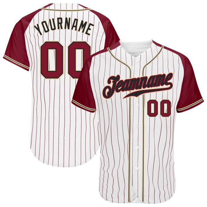 Custom Crimson White Pinstripe Baseball Jersey with Authentic Raglan Sleeves - Cream Design Custom White Crimson Pinstripe - Image 1