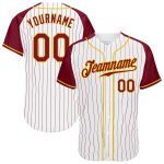 Custom Crimson Gold Pinstripe Baseball Jersey Authentic Raglan Sleeves Custom White Crimson Pinstripe Crimson-Gold Authentic