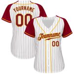 Custom Crimson Gold Pinstripe Baseball Jersey Authentic Raglan Sleeves Custom White Crimson Pinstripe Crimson-Gold Authentic - Image 2