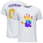 Pride LGBT T-Shirt Custom Hand Design in White Gold and Purple Rainbow Colors Custom White Gold-Purple Rainbow Colored Hand
