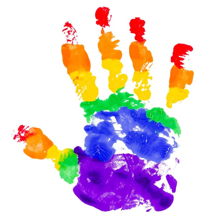 Pride LGBT T-Shirt Custom Hand Design in White Gold and Purple Rainbow Colors Custom White Gold-Purple Rainbow Colored Hand - Image 2