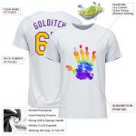 Pride LGBT T-Shirt Custom Hand Design in White Gold and Purple Rainbow Colors Custom White Gold-Purple Rainbow Colored Hand - Image 3