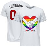 Pride Month Rainbow Heart T-Shirt for LGBT Love Is Love | Custom White Gold-Red Design Custom White Gold-Red Rainbow Colored
