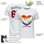 Pride Month Rainbow Heart T-Shirt for LGBT Love Is Love | Custom White Gold-Red Design Custom White Gold-Red Rainbow Colored - Image 3