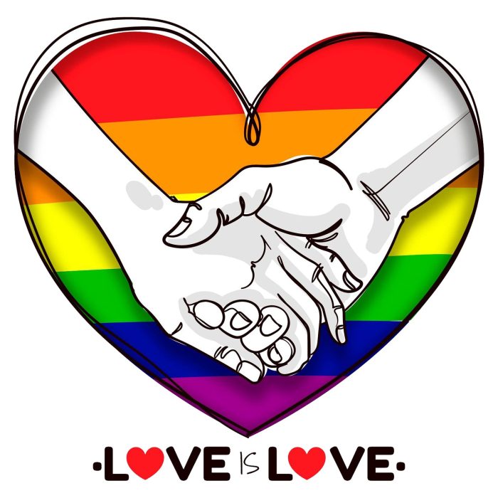 Pride Month Rainbow Heart T-Shirt for LGBT Love Is Love | Custom White Gold-Red Design Custom White Gold-Red Rainbow Colored - Image 2