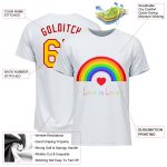 Pride Month Love Is Love LGBT Custom T-Shirt - White Gold Red Rainbow Performance Tee Custom White Gold-Red Rainbow For Pride - Image 3