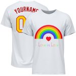 Pride Month Love Is Love LGBT Custom T-Shirt - White Gold Red Rainbow Performance Tee Custom White Gold-Red Rainbow For Pride