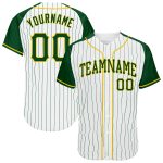 Custom Green Gold Pinstripe Baseball Jersey with Raglan Sleeves - Authentic Design, Perfect for Fans and Players Custom White