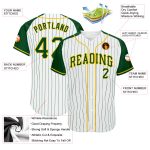 Custom Green Gold Pinstripe Baseball Jersey with Raglan Sleeves - Authentic Design, Perfect for Fans and Players Custom White - Image 3