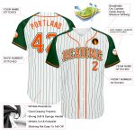 Custom Baseball Jersey Orange Green Pinstripe Raglan Sleeves - Authentic White Green Design Custom White Green Pinstripe - Image 3