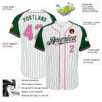 Custom Pink Green White Pinstripe Baseball Jersey with Authentic Raglan Sleeves Custom White Green Pinstripe Pink-Green Authentic - Image 3